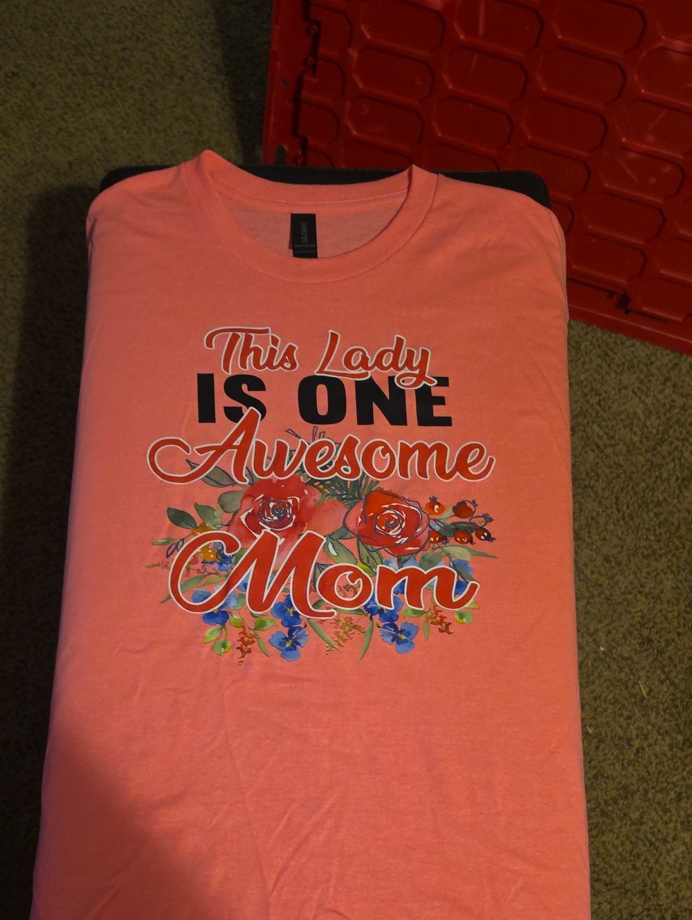 Gildan Coral Pink "This Lady Is One Awesome Mom" Graphic Tee